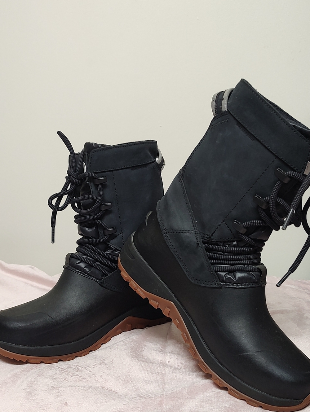 The North Face Black Winter Lace-Up Snow Boots with Brown Outsoles